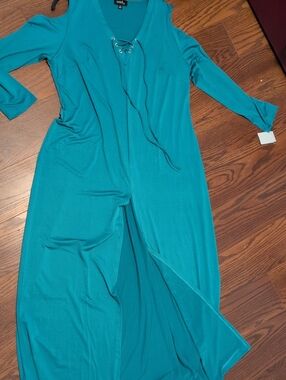 Lace-Up Teal Maxi Dress